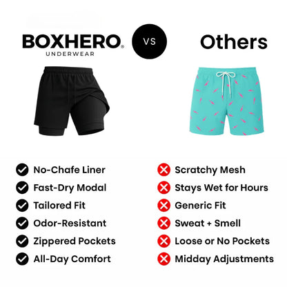 Boxhero 3-in-1 Quick-Dry Swim Trunks with Compression Liner